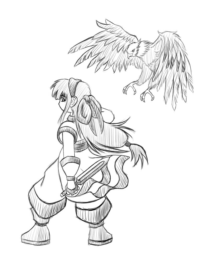 Nakoruru
I suddenly felt like drawing some of my favourite anime/game charas and started with Nakoruru.

When I first started drawing, I began tracing pictures of charas I liked and sticking them to my wall. I later began copying the pictures rather than tracing them but when I finally started drawing my own pictures rather than copying, I realised that it was much easier to draw an original picture than one of an existing character as you didn't have to struggle to make it look like someone.

To be continued...
Keywords: Samurai Spirits Nakoruru