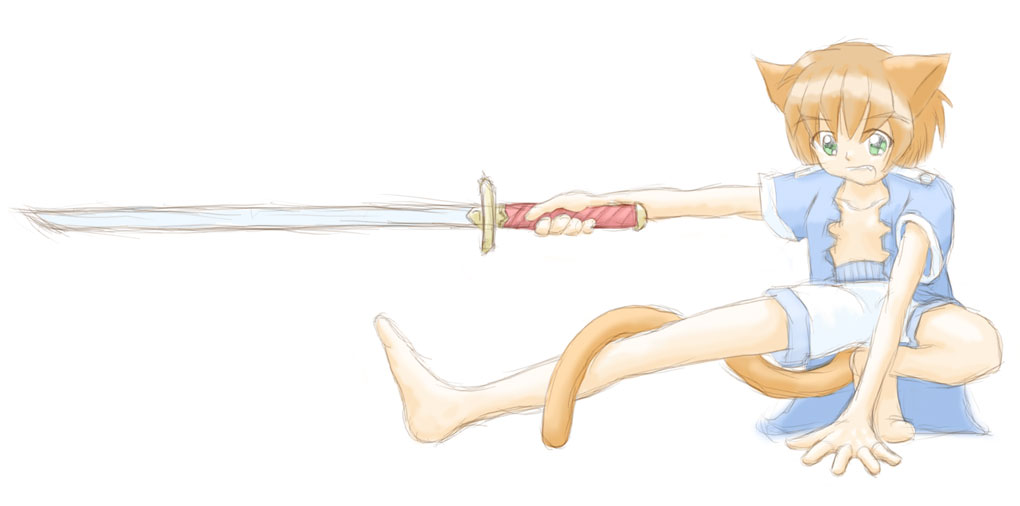 Catgirl with Sword
I really liked the colour version of this picture - it was the first time I tried out a different method of CGing.
