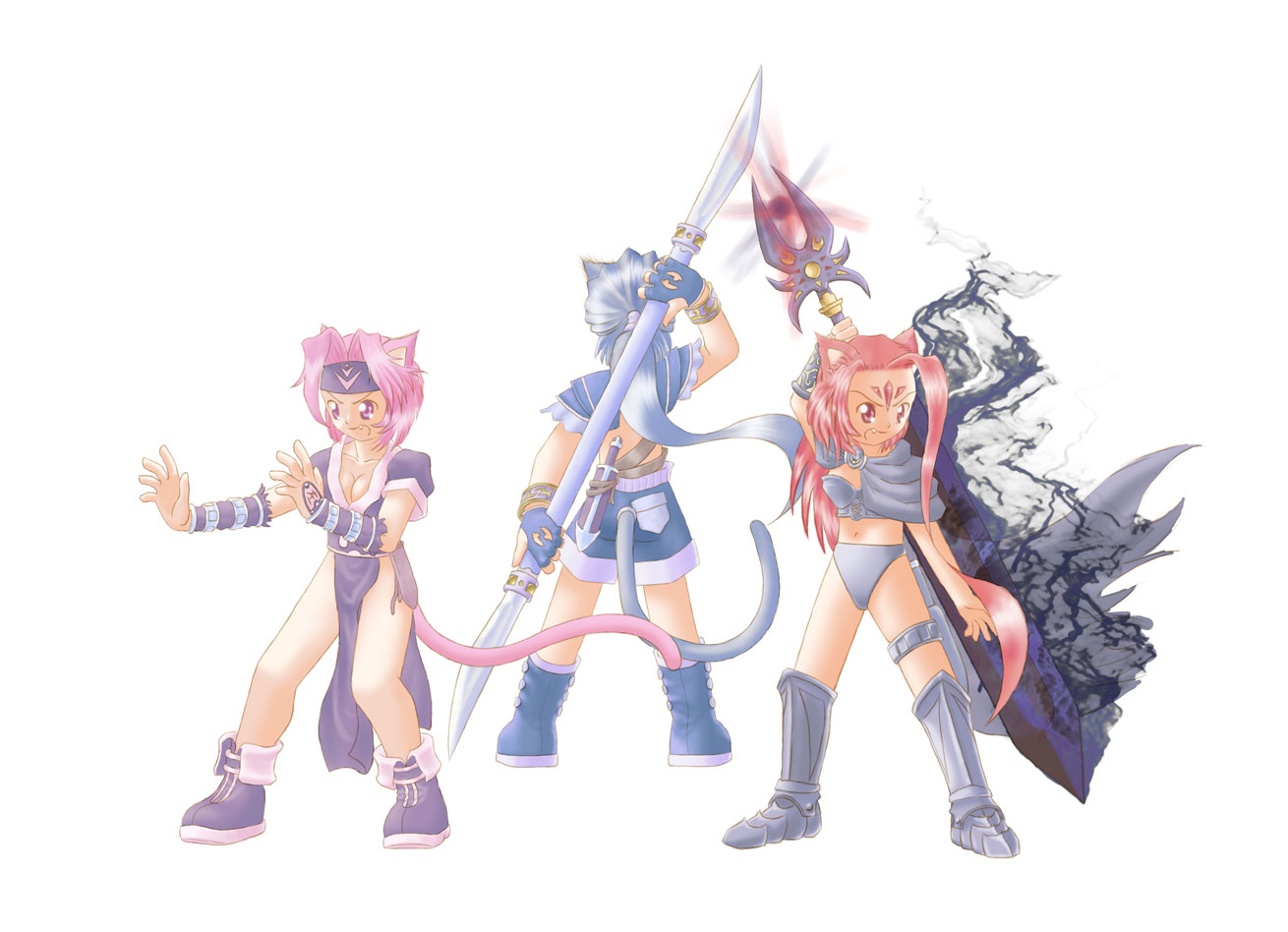 Catgirl Fighters (no background)
I hated the background that I drew for this picture, so here's a version without it.
