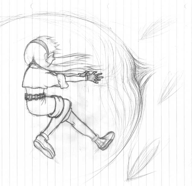 Girl Retreating
A picture of a girl jumping backwards and casting a protection spell - drawn while in Spain waiting for the bus to arrive to take us to the airport.
