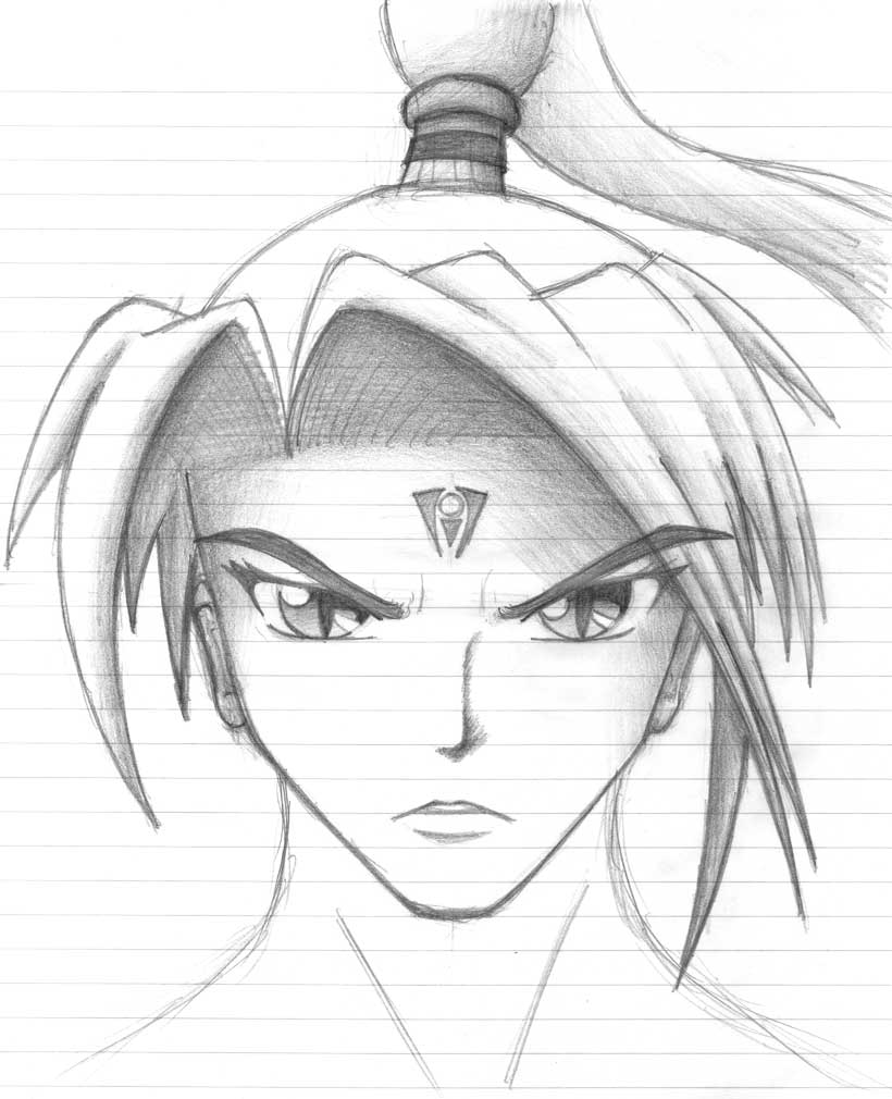 Bish Warrior
Another lunchbreak-at-IBM picture. The scariest thing about this is that it took 30 mins to draw @_@ - If only everything I drew could be done that quickly.
