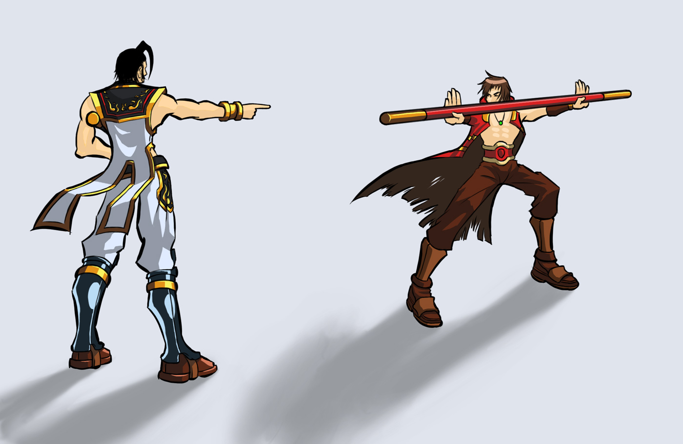 Maxi vs Kilik
Soul Calibur 4's coming out soon~

This was drawn lazy style - 3 days - so much quicker than using more detailed shading.
Keywords: Soul Calibur Maxi Kilik