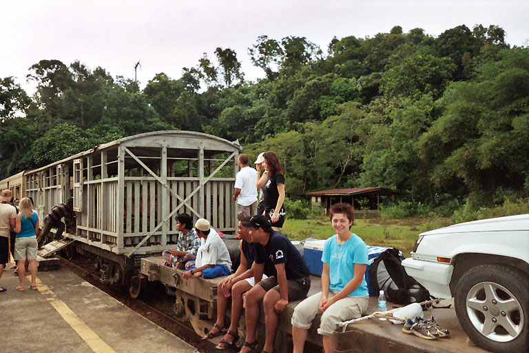 Train ride
This is the train that took us to the starting point of the white water rafting. As you can see, we were happily dangling our legs over the side while it was moving =D
